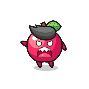 Çok kızgın poz veren şirin bir elma karikatürü, tişört, çıkartma, logo elementi için şirin bir tasarım.