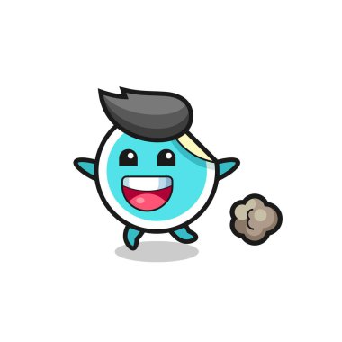 Koşu pozlu mutlu çıkartma karikatürü, tişört, etiket, logo ögesi için şirin bir tasarım.