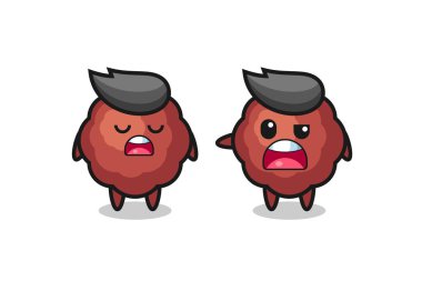 İki tatlı köfte karakteri, tişört, etiket ve logo elementi için şirin bir tasarım arasındaki tartışmanın gösterimi