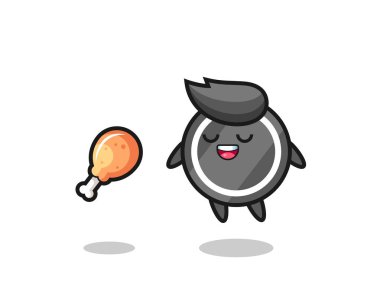 Şirin hokey diski yüzüyor ve kızarmış tavuk, tişört, çıkartma, logo elementi için şirin bir tasarım yüzünden cezbedildi.