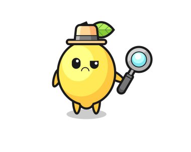 Dedektif olarak şirin limon maskotu tişört, çıkartma ve logo elementleri için şirin bir tasarım.