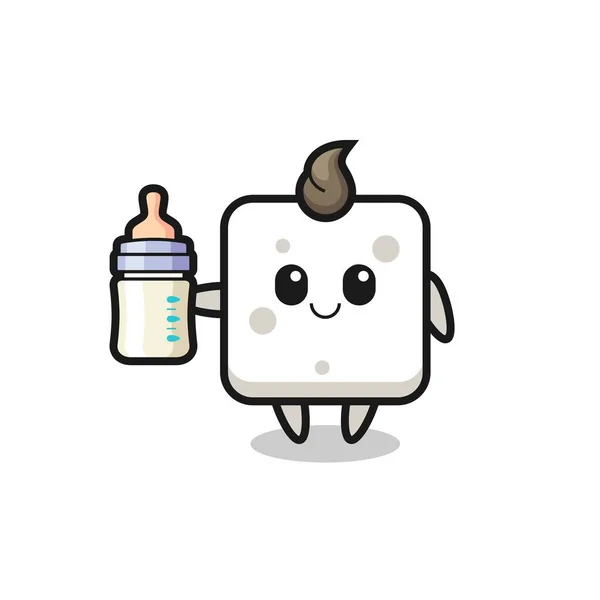 Baby Sugar Cube Cartoon Character Milk Bottle Cute Style Design — Stock Vector