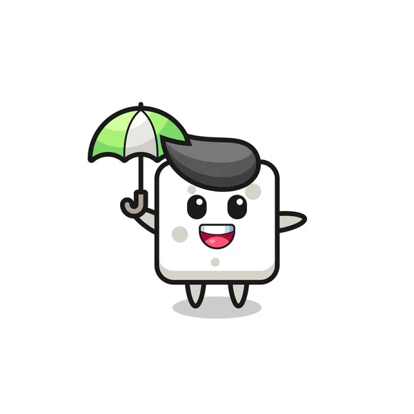 Cute Sugar Cube Illustration Holding Umbrella Cute Style Design Shirt — Stockový vektor