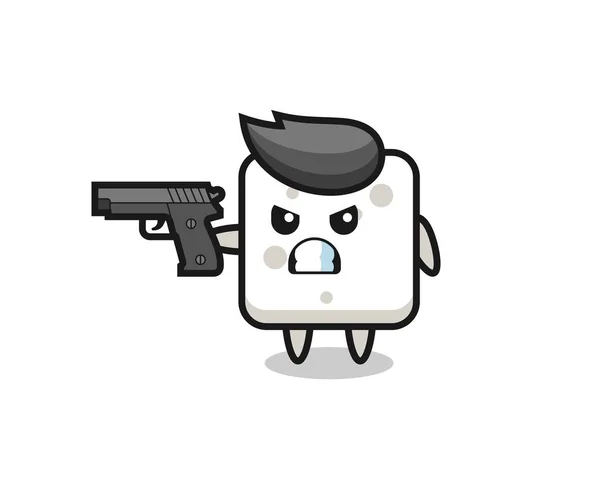 Cute Sugar Cube Character Shoot Gun Cute Style Design Shirt — Stockový vektor