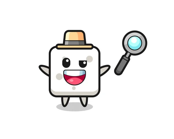 Illustration Sugar Cube Mascot Detective Who Manages Solve Case Cute — Stockvector