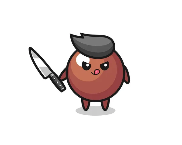 Linda Mascota Bola Chocolate Como Psicópata Sosteniendo Cuchillo Lindo Diseño — Vector de stock