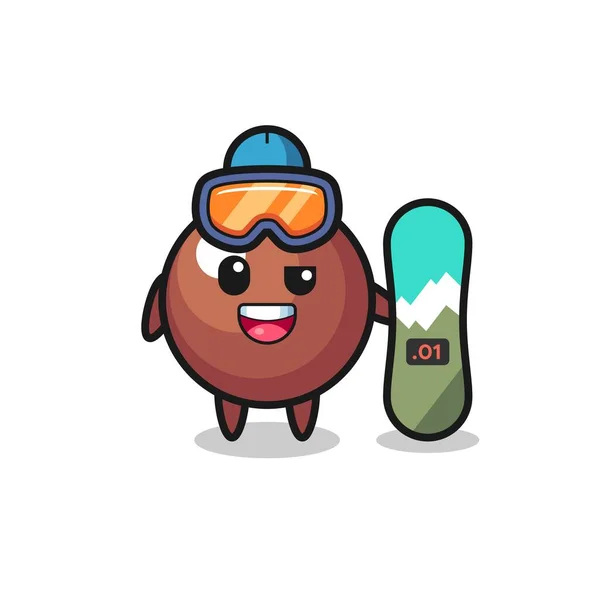 Illustration Chocolate Ball Character Snowboarding Style Cute Style Design Shirt — Wektor stockowy