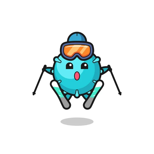 Personnage Mascotte Virus Tant Que Joueur Ski Design Style Mignon — Image vectorielle