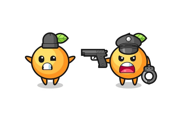 Illustration Orange Fruit Robber Hands Pose Caught Police Cute Style — Wektor stockowy