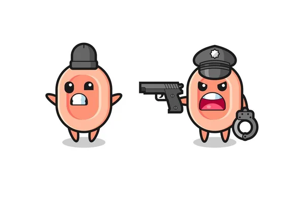 Illustration Soap Robber Hands Pose Caught Police Cute Style Design — Stockový vektor