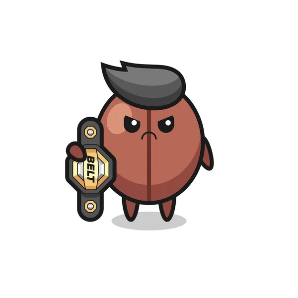 Personagem Mascote Grãos Café Como Lutador Mma Com Cinto Campeão — Vetor de Stock