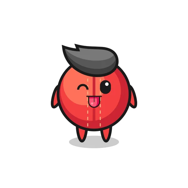 Cute Cricket Ball Character Sweet Expression While Sticking Out Her — Stockový vektor