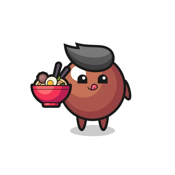 Cute Chocolate Ball Character Eating Noodles Cute Style Design Shirt — Wektor stockowy