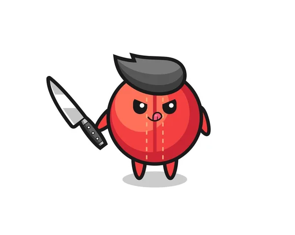 Cute Cricket Ball Mascot Psychopath Holding Knife Cute Style Design — Stock Vector