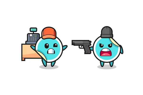 Illust Cute Sticker Cashier Pointed Gun Robber Cute Style Design — Archivo Imágenes Vectoriales