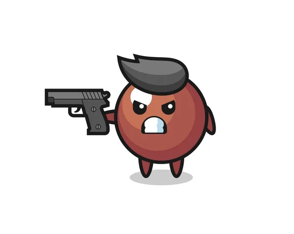 Cute Chocolate Ball Character Shoot Gun Cute Style Design Shirt — Stockový vektor