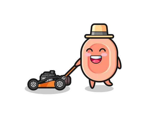 Illustration Soap Character Using Lawn Mower Cute Style Design Shirt — Stockvector