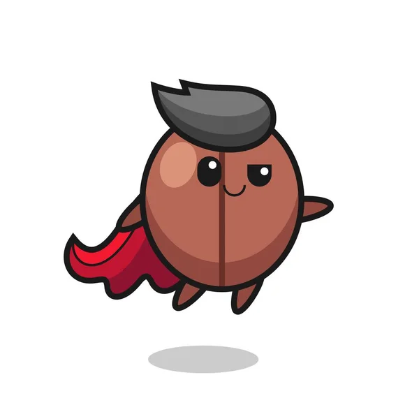 Cute Coffee Bean Superhero Character Flying Cute Style Design Shirt — Wektor stockowy