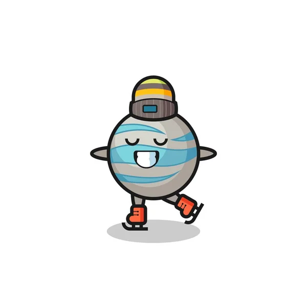 Planeet Cartoon Als Een Schaatser Doen Presteren Leuke Stijl Ontwerp — Stockvector