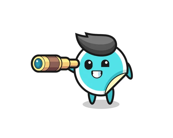Cute Sticker Character Holding Old Telescope Cute Style Design Shirt — Wektor stockowy