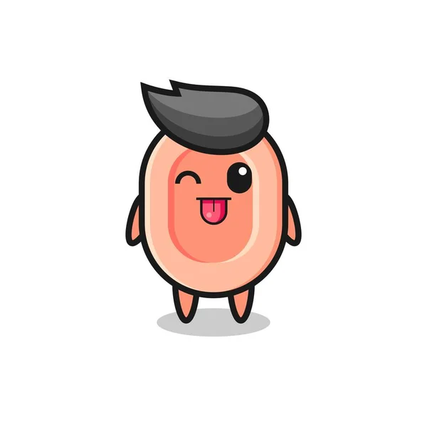 Cute Soap Character Sweet Expression While Sticking Out Her Tongue — Stockvector