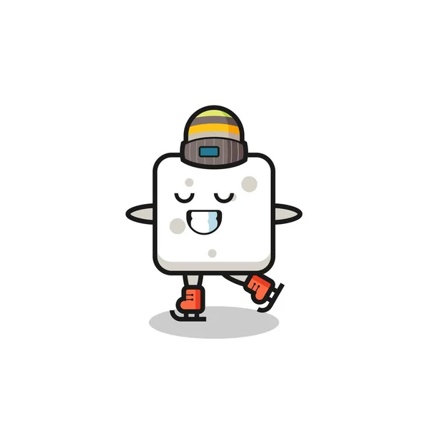 Sugar Cube Cartoon Ice Skating Player Doing Perform Cute Style — Stockvector