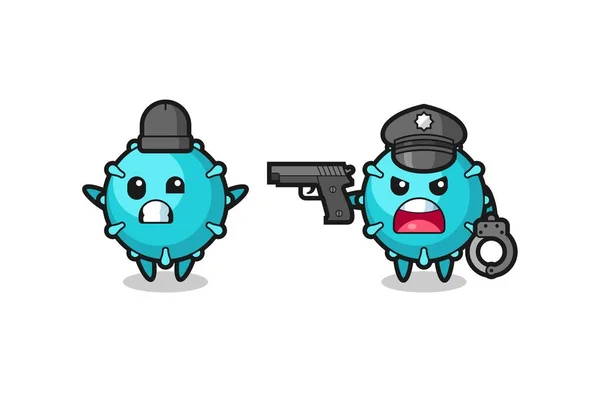 Illustration Virus Robber Hands Pose Caught Police Cute Style Design — Stockový vektor