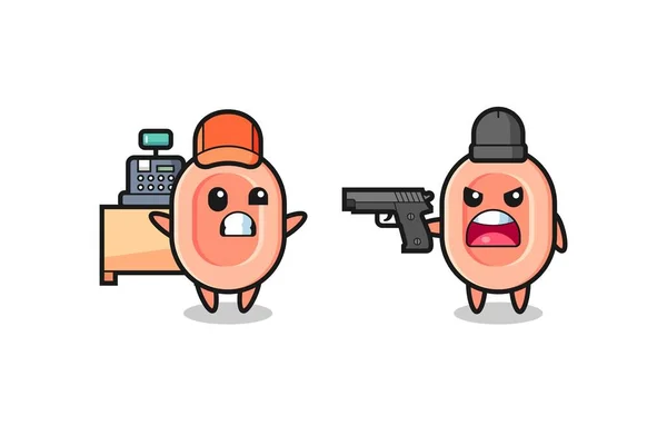 Illust Cute Soap Cashier Pointed Gun Robber Cute Style Design — Vector de stock