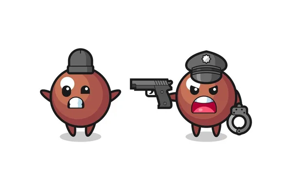Illustration Chocolate Ball Robber Hands Pose Caught Police Cute Style — Stockový vektor