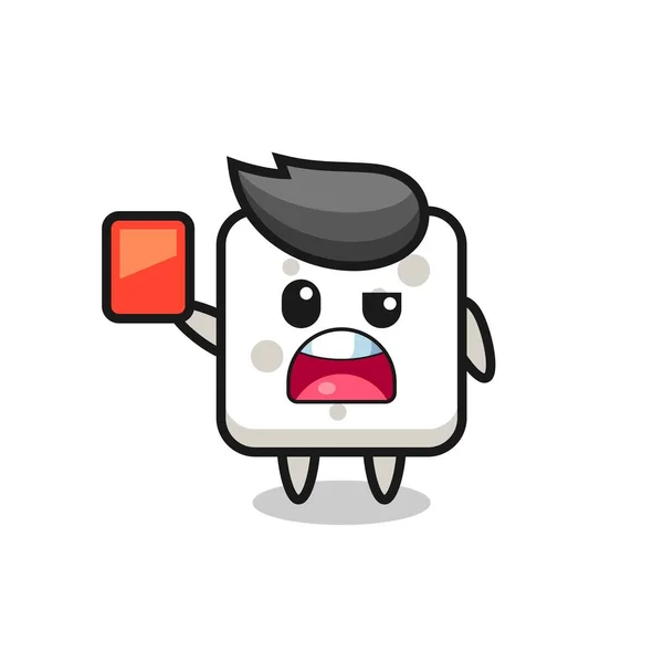 Sugar Cube Cute Mascot Referee Giving Red Card Cute Style — Stock Vector