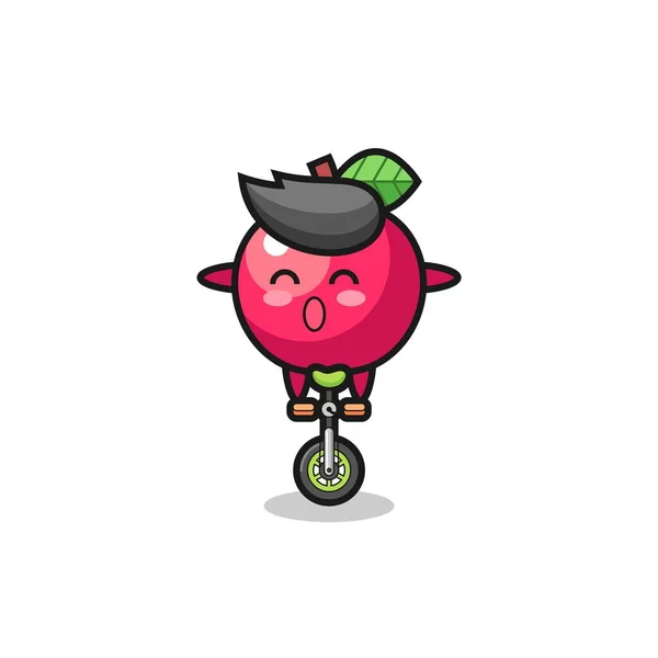 Cute Apple Character Riding Circus Bike Cute Style Design Shirt — Wektor stockowy