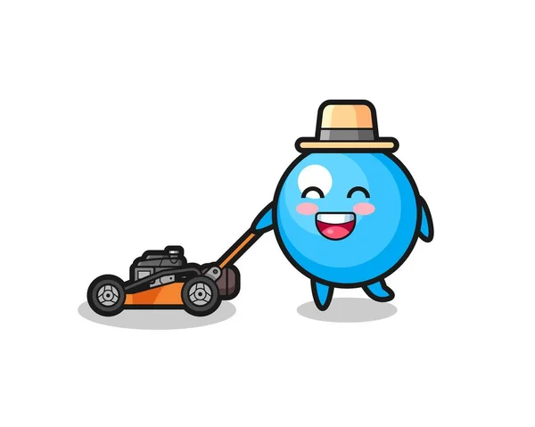 Illustration Bubble Gum Character Using Lawn Mower Cute Style Design — Stock Vector