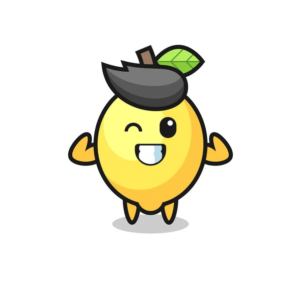 Muscular Lemon Character Posing Showing His Muscles Cute Style Design — Wektor stockowy