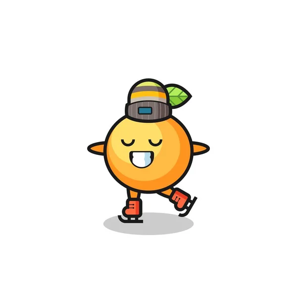 Orange Fruit Cartoon Ice Skating Player Doing Perform Cute Style — Stockový vektor