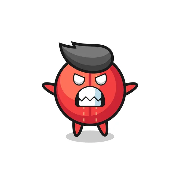 Wrathful Expression Cricket Ball Mascot Character Cute Style Design Shirt — Wektor stockowy