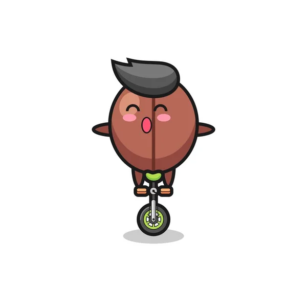 Cute Coffee Bean Character Riding Circus Bike Cute Style Design — Wektor stockowy