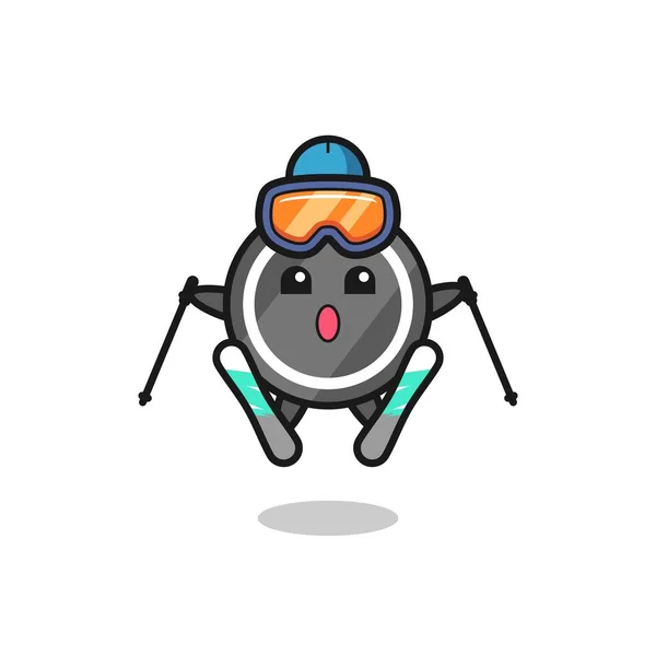 Personaje Mascota Del Disco Hockey Como Jugador Esquí Lindo Diseño — Vector de stock