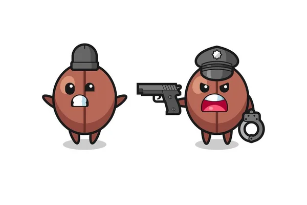 Illustration Coffee Bean Robber Hands Pose Caught Police Cute Style — Wektor stockowy