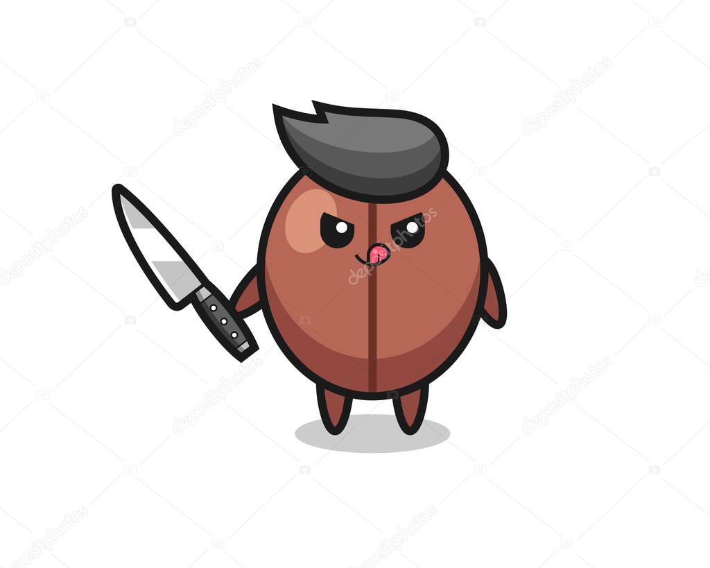cute coffee bean mascot as a psychopath holding a knife , cute style design for t shirt, sticker, logo element