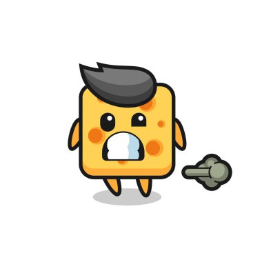 Peynir çizgi filminin osuruğu, tişört, etiket ve logo için şirin bir tasarım çizimi.