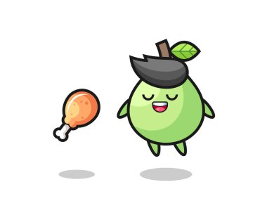 Tatlı guava yüzüyor ve cezbedici çünkü kızarmış tavuk, tişört, çıkartma, logo elementi için şirin bir tasarım