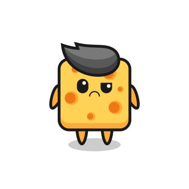 Şirin peynir maskotunun şok olmuş yüzü, tişört, çıkartma, logo elementi için şirin bir tasarım.