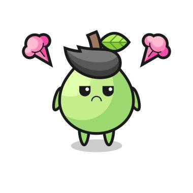 Şirin guava çizgi film karakterinin rahatsız edici ifadesi, tişört, etiket, logo elementi için şirin tarz tasarımı