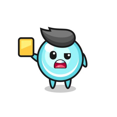 Futbol hakemi olarak çizgi film karakteri sarı kart veriyor, tişört, çıkartma, logo elementi için şirin bir tasarım.