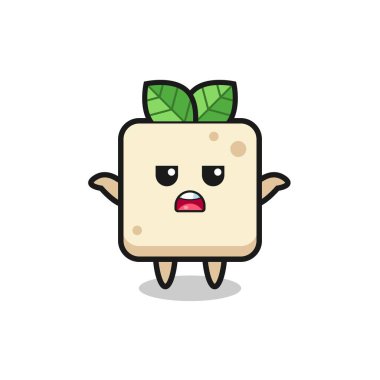 Tişört, çıkartma, logo elementi için şirin bir tasarım olduğunu söyleyen tofu maskotu karakteri.
