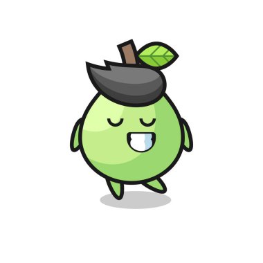 guava karikatür çizimi utangaç bir ifadeyle, tişört, etiket, logo ögesi için şirin bir tasarım