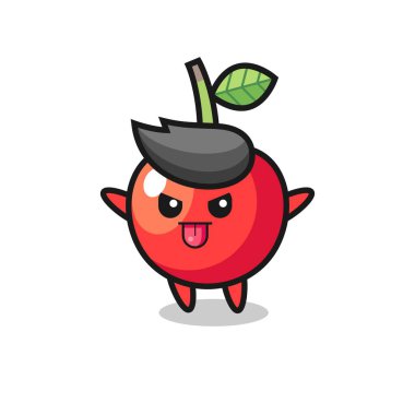 Alaycı pozdaki yaramaz kiraz karakteri, tişört, etiket, logo ögesi için şirin tasarım