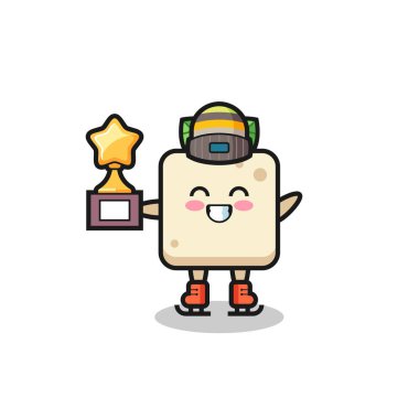 Tofu karikatürü buz patencisi. Kazanan kupa, tişört, etiket, logo elementi için şirin bir tasarım.