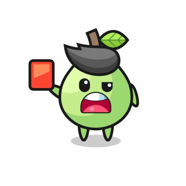 guava sevimli maskot hakem kırmızı kart veriyor, tişört, çıkartma, logo elementi için şirin tasarım.
