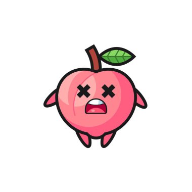 Ölü şeftali maskotu karakteri, tişört, etiket, logo elementi için şirin bir tasarım.